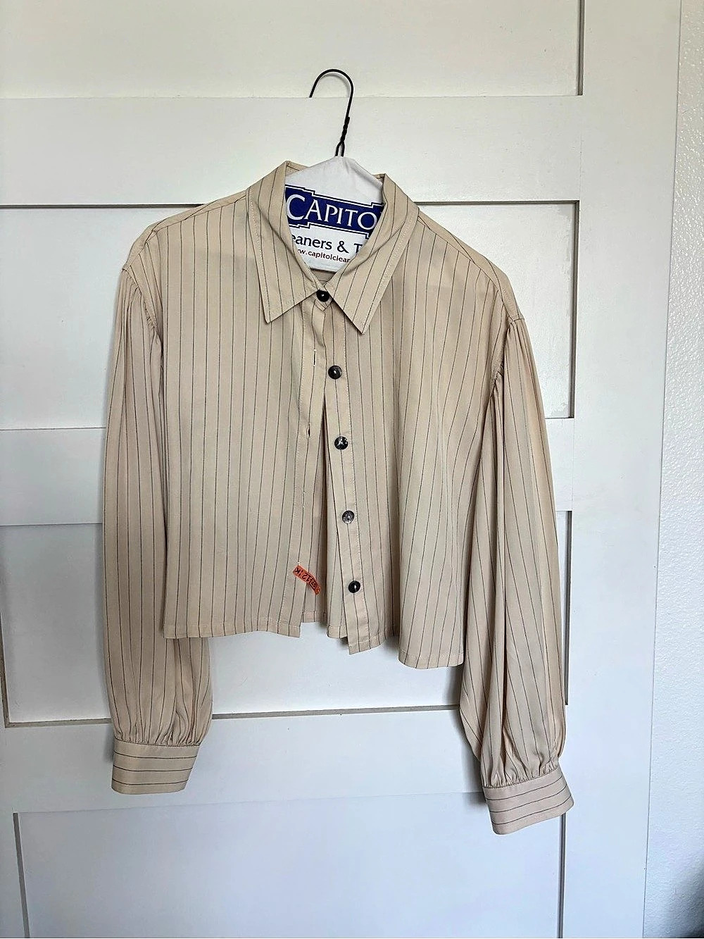 Fashion Brand Company Cream & tan button-up baseball stripe shirt